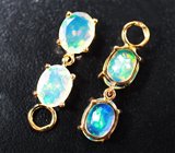 Золотые подвесы для серег с яркими ограненнными эфиопскими опалами 3,8 карата