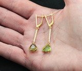 Золотые серьги с желтым и зеленым сфенами 6,38 карата и бриллиантами