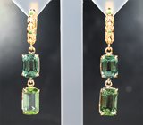 Крупные золотые серьги с чистейшими «неоновыми» апатитами 9,39 карата и цаворитами