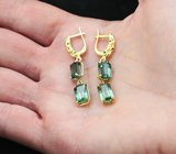 Крупные золотые серьги с чистейшими «неоновыми» апатитами 9,39 карата и цаворитами Золото