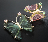 Кулон с резными турмалинами 13,91 карата, розовыми турмалинами, цаворитами гранатами и бесцветными цирконами