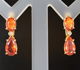 Золотые серьги с мексиканскими «огненными» опалами 1,79 карата и бриллиантами