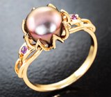 Золотое кольцо с титановой жемчужиной 3,14 карата и лавандовыми сапфирами Золото