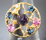 Кольцо с австралийским болдер опалом 1,55 карата, шпинелями и бриллиантом