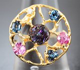 Кольцо с австралийским болдер опалом 1,55 карата, шпинелями и бриллиантом