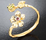 Комплект с уральскими топазолитами 0,86 карата и розовыми сапфирами