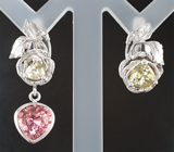 Серьги с цоизитами 1,82 карата и турмалином 3,43 карата