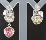 Серьги с цоизитами 1,82 карата и турмалином 3,43 карата