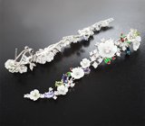 Серьги с резным перламутром, альмандинами гранатами, аметистами, иолитами, танзанитами, перидотами и цветной эмалью