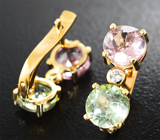 Золотые серьги с разноцветными турмалинами 2,54 карата и бесцветными цирконами Золото