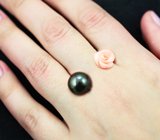 Золотое кольцо с черной морской жемчужиной 10,84 карата и резным solid кораллом 3,8 карата Золото