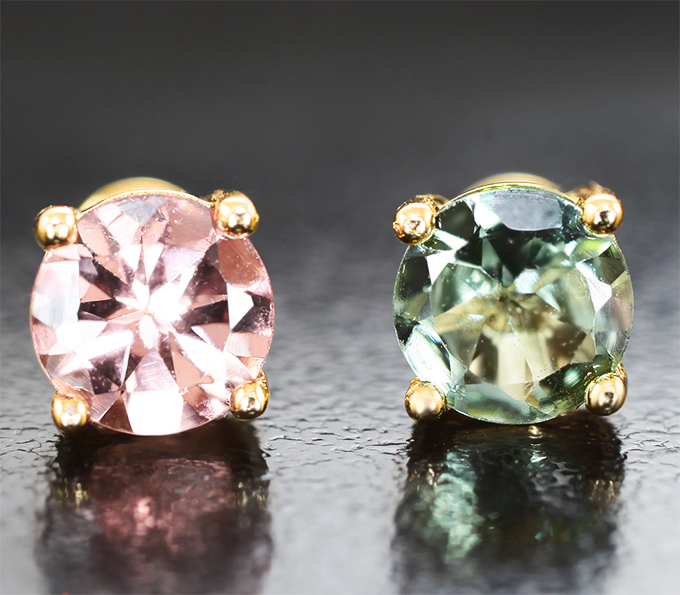 Золотые пусеты с разноцветными турмалинами 1,6 карата