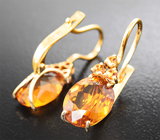 Золотые серьги с цитринами мадейра 5,73 карата и спессартинами гранатами Золото