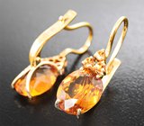 Золотые серьги с цитринами мадейра 5,73 карата и спессартинами гранатами