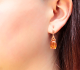 Золотые серьги с цитринами мадейра 5,73 карата и спессартинами гранатами Золото