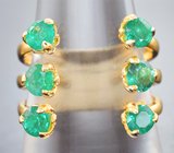 Золотое кольцо с сочно-зелеными уральскими изумрудами 1,55 карата