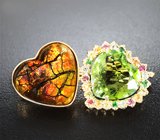 Золотая брошь с аммолитом, турмалином open color grade, разноцветными сапфирами и цаворитами