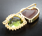 Золотая брошь с аммолитом, турмалином open color grade, разноцветными сапфирами и цаворитами