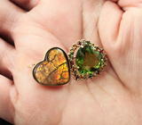 Золотая брошь с аммолитом, турмалином open color grade, разноцветными сапфирами и цаворитами