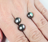 Набор из 3 черных морских жемчужин 7,54 карата! Титановый люстр 