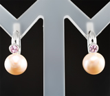 Золотые серьги с оранжево-розовым морским жемчугом 6,04 карата и турмалинами Золото