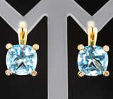 Крупные золотые серьги с голубыми топазами 18,73 карата и бриллиантами Золото