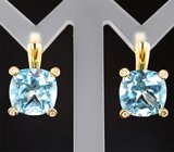 Крупные золотые серьги с голубыми топазами 18,73 карата и бриллиантами