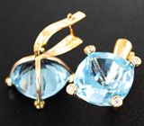 Крупные золотые серьги с голубыми топазами 18,73 карата и бриллиантами Золото