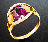 Золотое кольцо с ярким насыщенным умбалитом гранатом 2,83 карата и бриллиантами