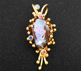 Золотой кулон с редким австралийским болдер опалом 4,78 карата и сапфирами Золото