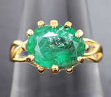 Золотое кольцо с насыщенным уральским изумрудом 3,12 карата Золото