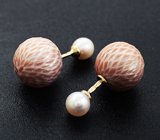 Золотые пусеты с крупным резным жемчугом Edison 27,45 карата и белым морским жемчугом Золото