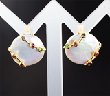 Золотые серьги с морским жемчугом барокко 26,04 карата, разноцветными сафирами, цаворитами гранатами и аметистами Золото