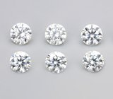 Топовая огранка! Набор из 6 бесцветных муассанитов 0,63 карата 