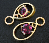 Золотые подвесы для серег с чистейшими родолитами 2,73 карата