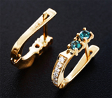 Золотые серьги с яркими насыщенными уральскими александритами 0,34 карата и бриллиантами Золото