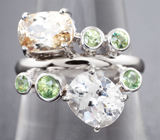 Кольцо с редким данбуритом 1,59 карата, чистейшими цирконами «шампань» и демантоидами гранатами  Золото