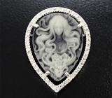 Кулон с агатовой камеей на долерите 8,19 карата и бесцветными цирконами Серебро 925