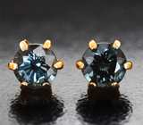 Золотые пусеты с редкими синими шпинелями 0,73 карата
