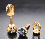 Золотые пусеты с редкими синими шпинелями 0,73 карата