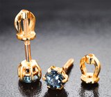 Золотые пусеты с редкими синими шпинелями 0,73 карата Золото