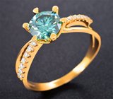 Золотое кольцо с чистейшим голубым муассанитом 0,91 карата