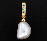 Двусторонний золотой кулон с редкой жемчужиной keshi 7,75 карата, голубыми апатитами и зелеными сапфирами Золото