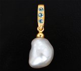 Двусторонний золотой кулон с редкой жемчужиной keshi 7,75 карата, голубыми апатитами и зелеными сапфирами