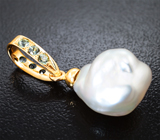 Двусторонний золотой кулон с редкой жемчужиной keshi 7,75 карата, голубыми апатитами и зелеными сапфирами Золото