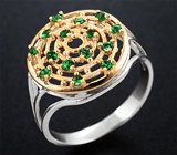 Комбинированное кольцо из золота и серебра с яркими цаворитами 0,43 карата