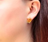 Золотые серьги с золотистыми гелиодорами 6,55 карата, уральским демантоидами гранатами и бриллиантами