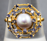 Золотое кольцо с морской жемчужиной яркого люстра 2,33 карата и чистейшими иолитами Золото