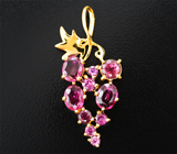 Золотой кулон с рубеллитами турмалинами 2,1 карата и родолитами гранатами
