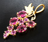 Золотой кулон с рубеллитами турмалинами 2,1 карата и родолитами гранатами Золото